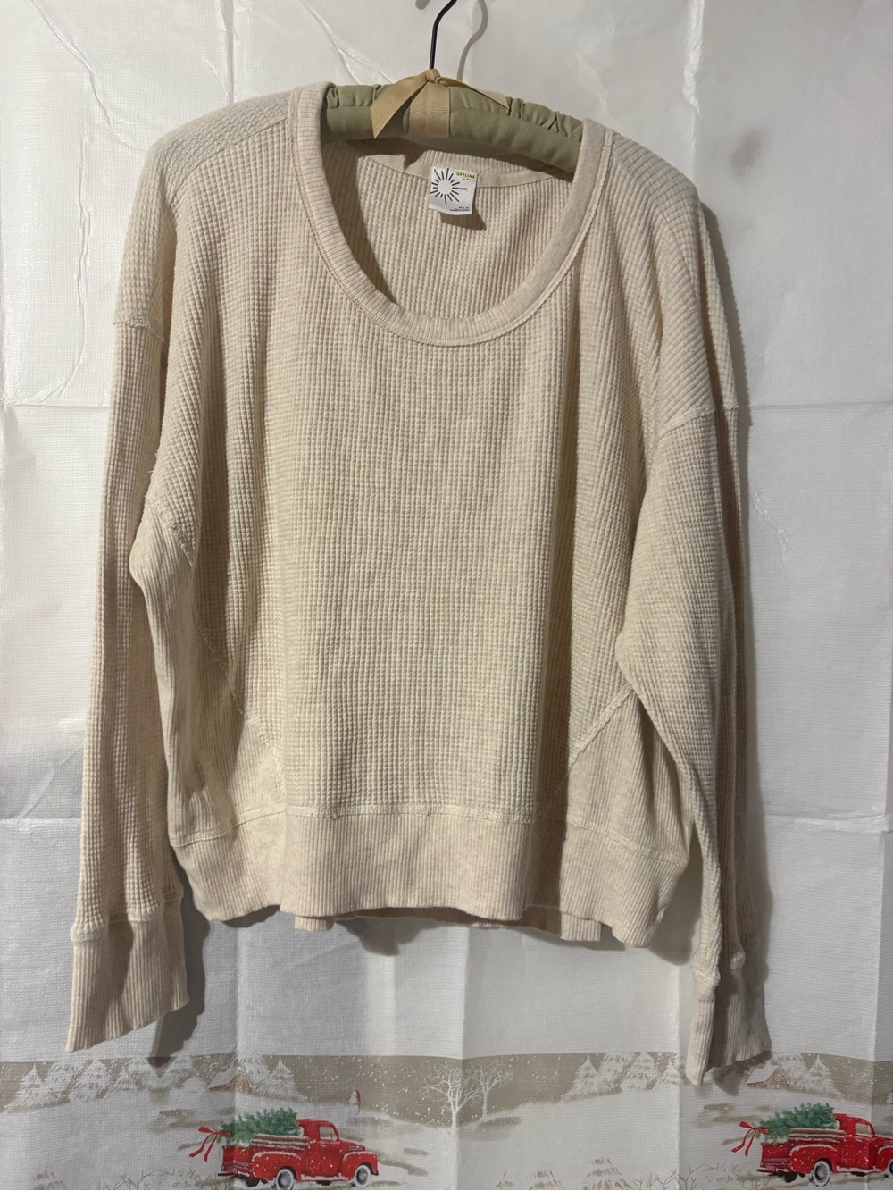 Offline by Aerie Cream Waffle Long Sleeve Crewneck Top